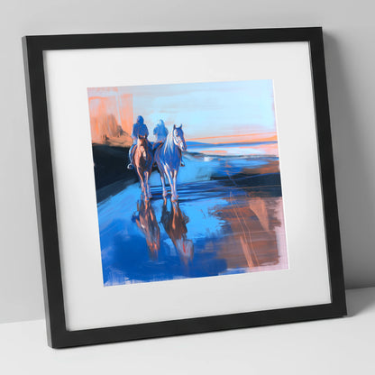 Shoreline Companions horse landscape art print in black frame