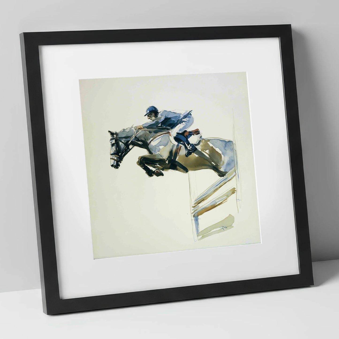 The Perfect Bascule show jumping horse art print in black frame