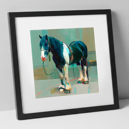 The Stoic Piebald horse breed art print in black frame