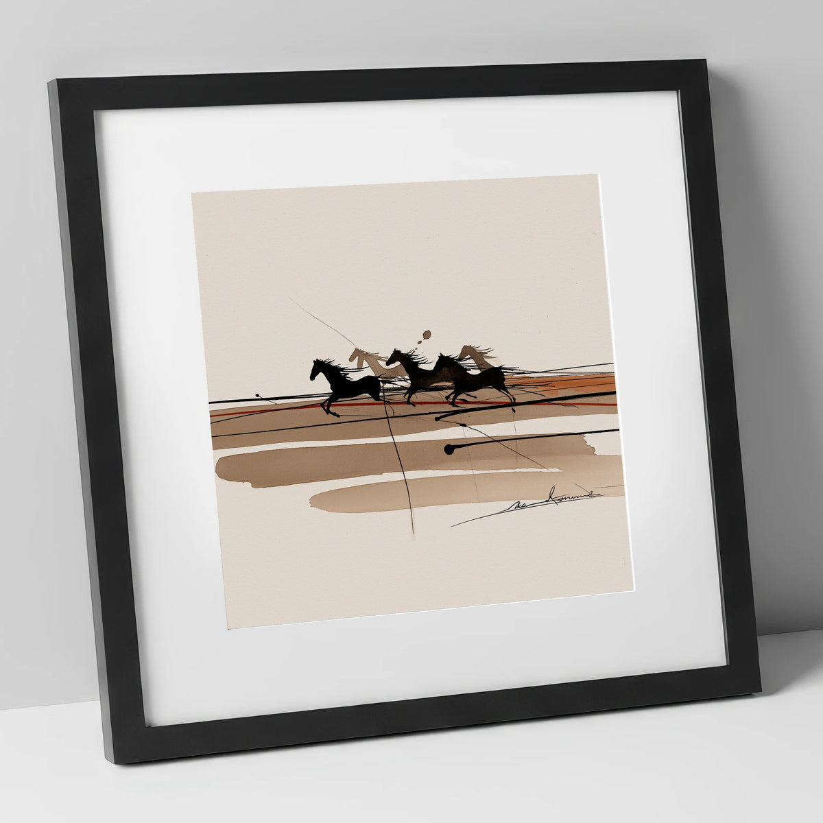 Thundering Shadows wild horses art print in black frame