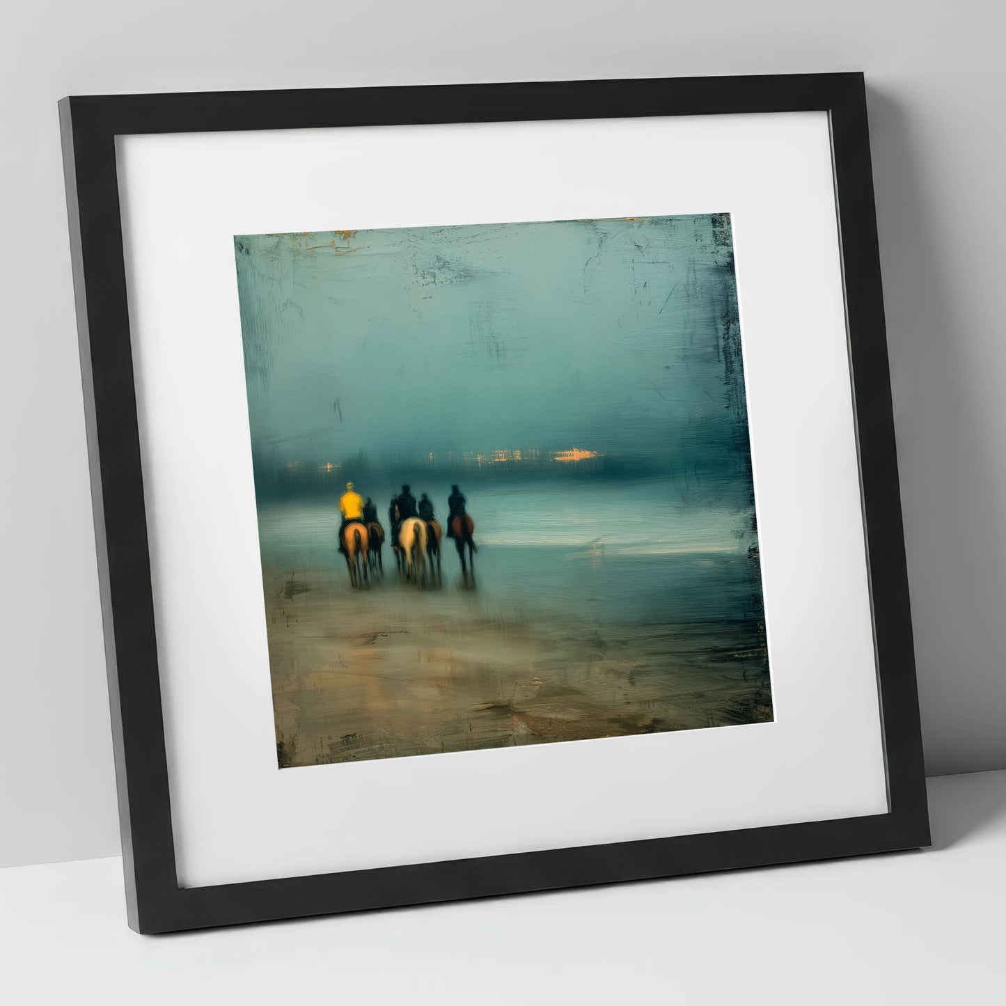 Twilight Beach Hack horse landscape art print in black frame