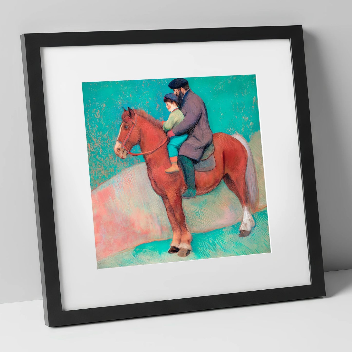 A Shared Journey horse & rider art print in black frame
