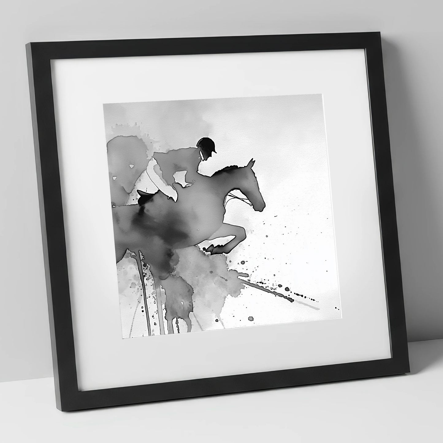 Ethereal Flight show jumping horse art print in black frame
