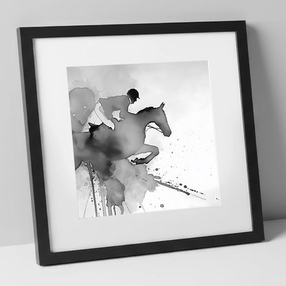 Ethereal Flight show jumping horse art print in black frame