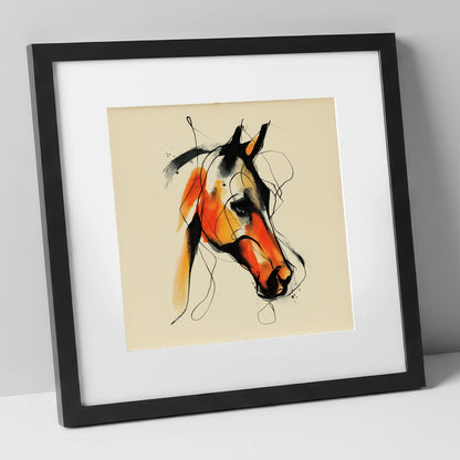 Vivid Amber Equine horse portrait art print in black frame