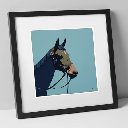 Cerulean Equine Profile horse portrait art print in black frame