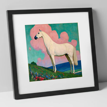 Ethereal White Horse horse art art print in black frame