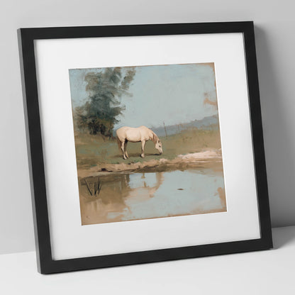 Pastoral Reflection horse landscape art print in black frame