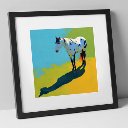 Sunlit Appaloosa Shadow horse breed art print in black frame