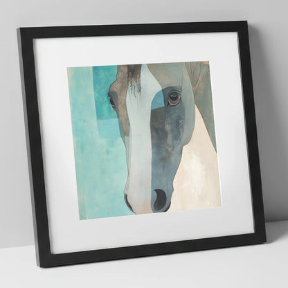 Modern Grey Gaze horse portrait art print in black frame