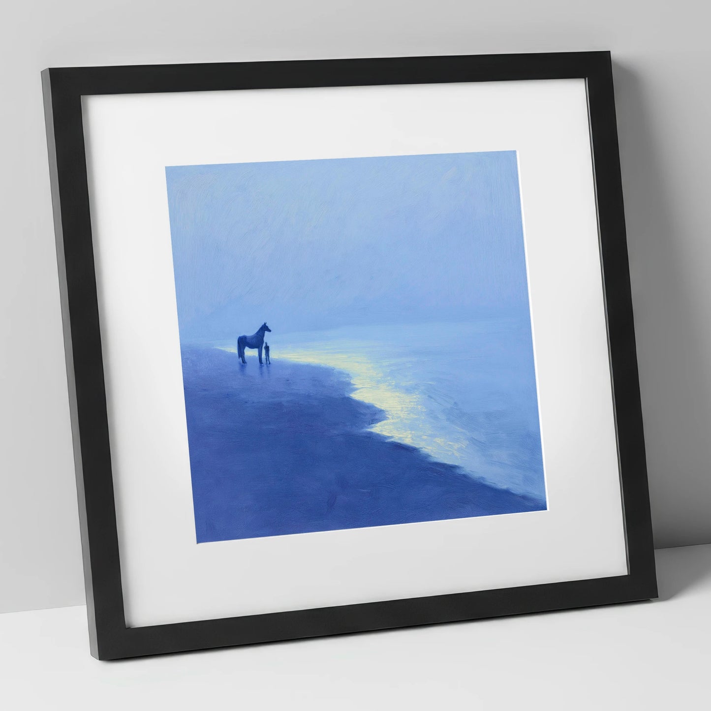 The Indigo Shore horse landscape art print in black frame