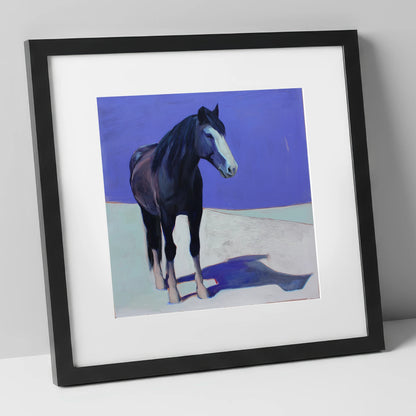 Indigo Solitude horse portrait art print in black frame