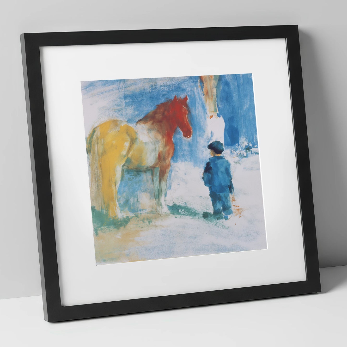 A Quiet Connection horse & rider art print in black frame