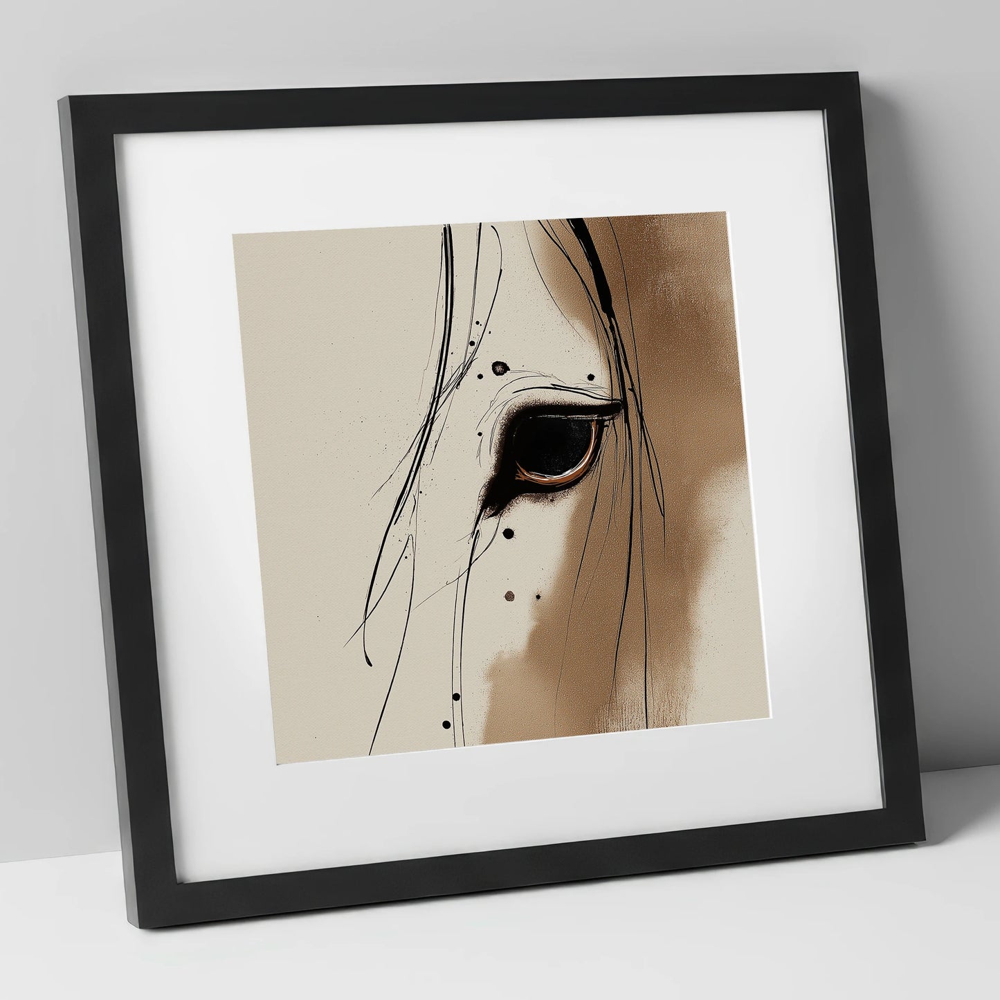 Raw Equine Gaze horse portrait art print in black frame