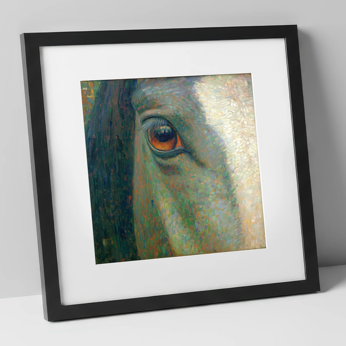 The Luminous Gaze horse portrait art print in black frame