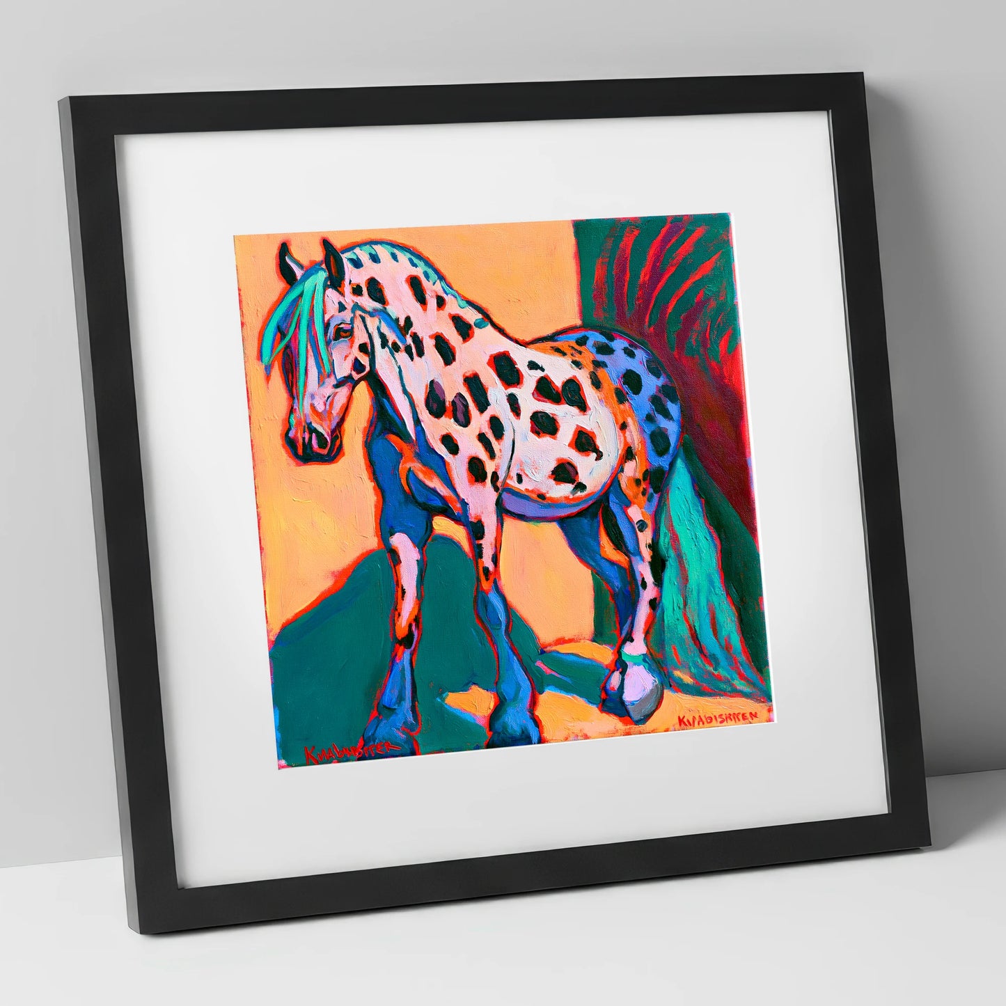 Colourful Spotted Knabstrupper Horse horse breed art print in black frame
