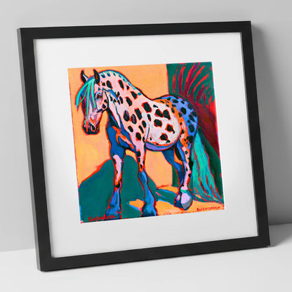 Colourful Spotted Knabstrupper Horse horse breed art print in black frame