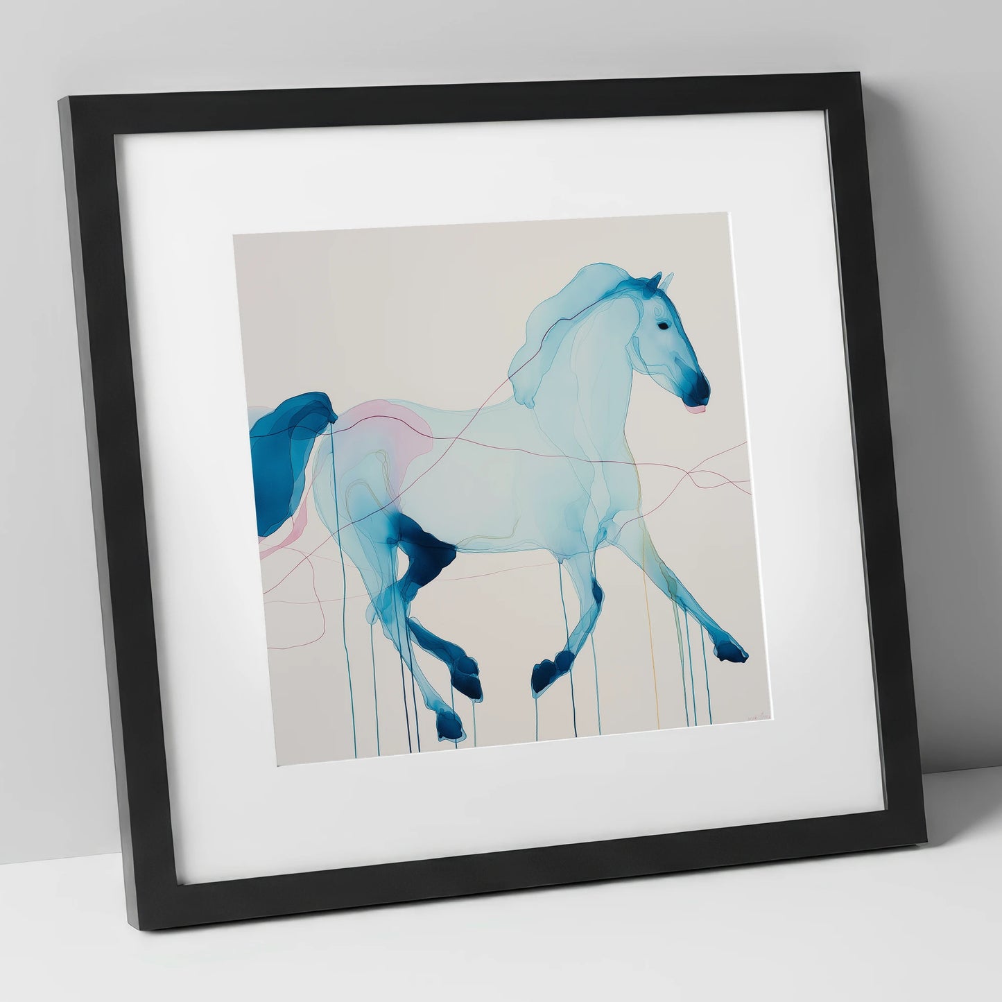 Fluidity in Azure horse breed art print in black frame