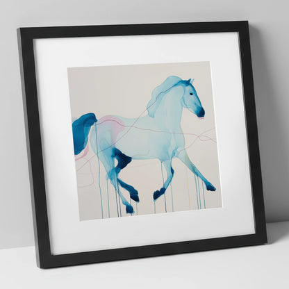 Fluidity in Azure horse breed art print in black frame