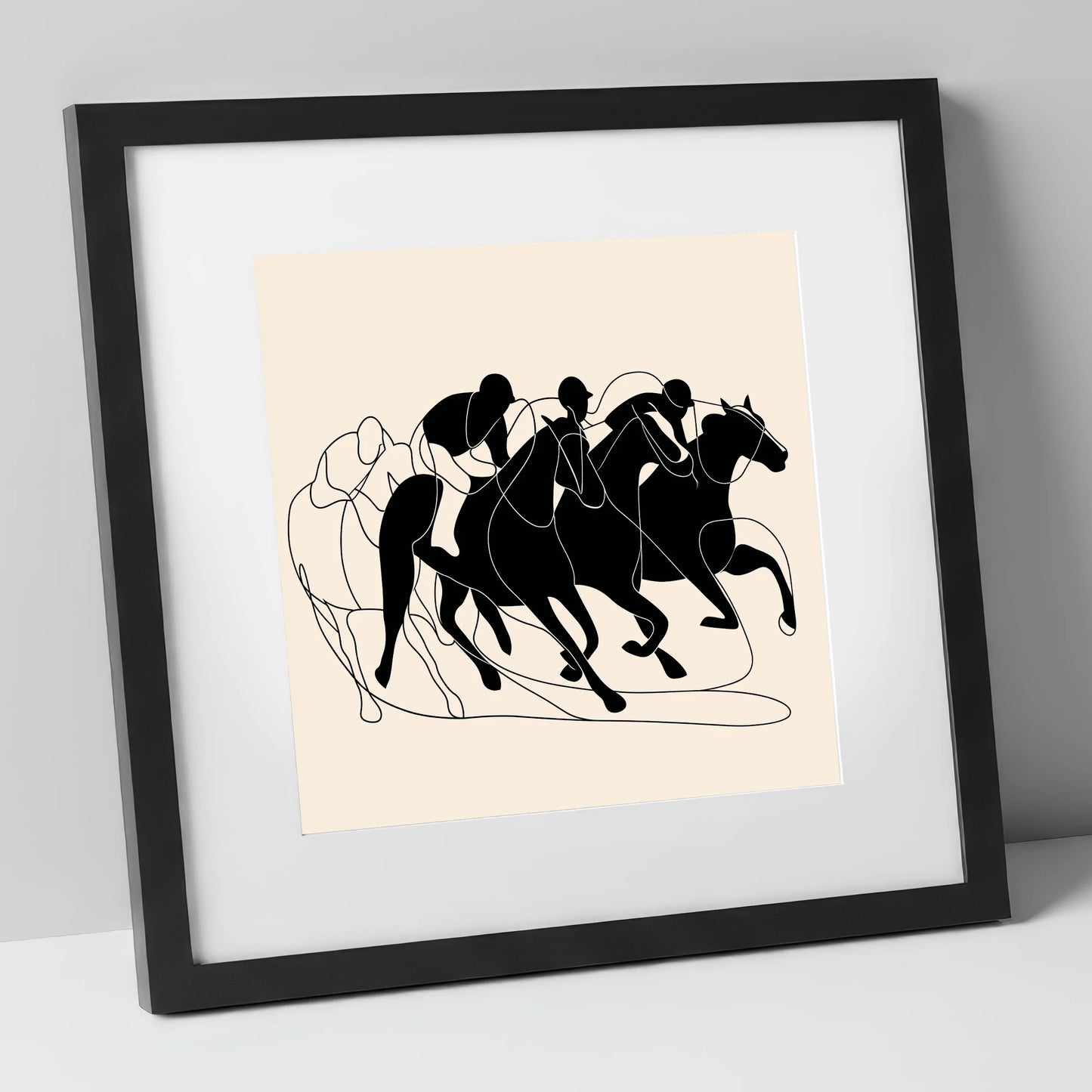 The Leading Pack racing horse art print in black frame