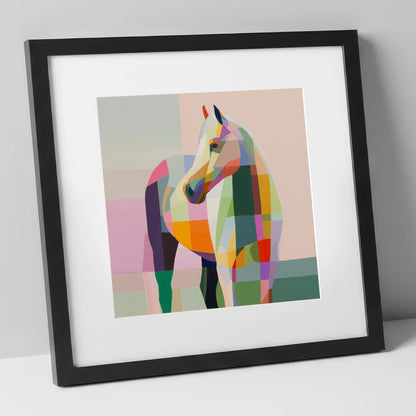 Vivid Equine Mosaic horse breed art print in black frame