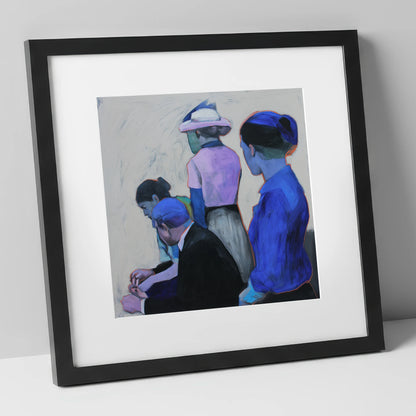 Paddock Anticipation racing horse art print in black frame