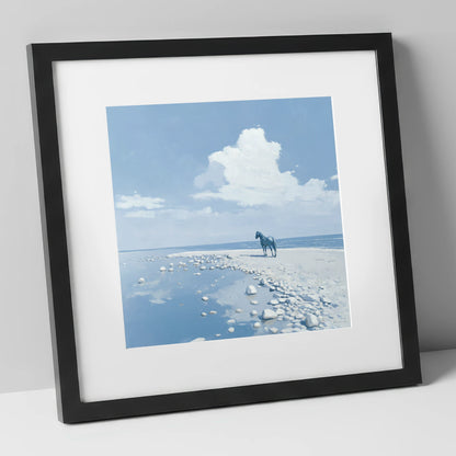 The Solitary Shore horse landscape art print in black frame