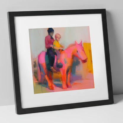 The Radiant Ride horse & rider art print in black frame