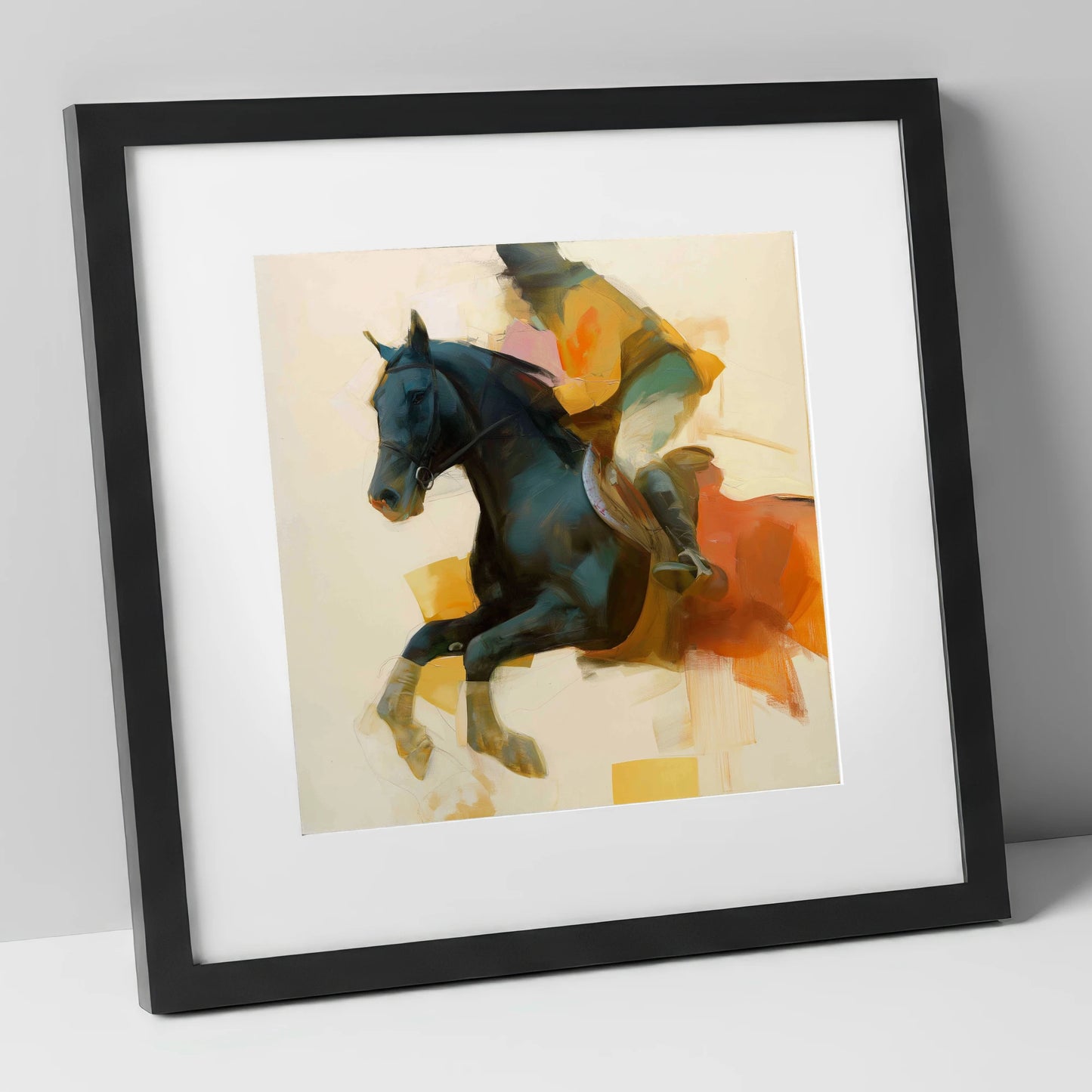 Kinetic Leap show jumping horse art print in black frame