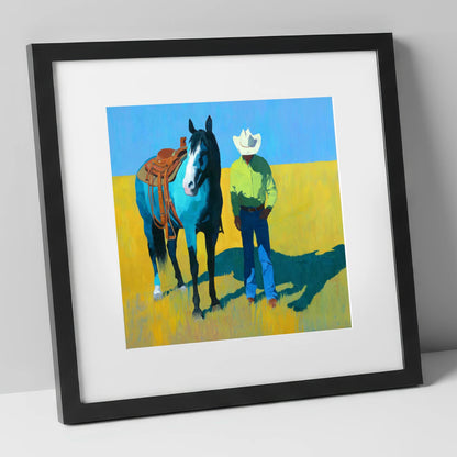 Vibrant High Plains Companion western horse art print in black frame