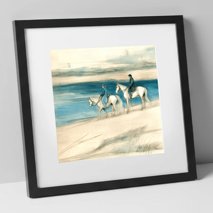 Tide Line Companions beach horse art print in black frame