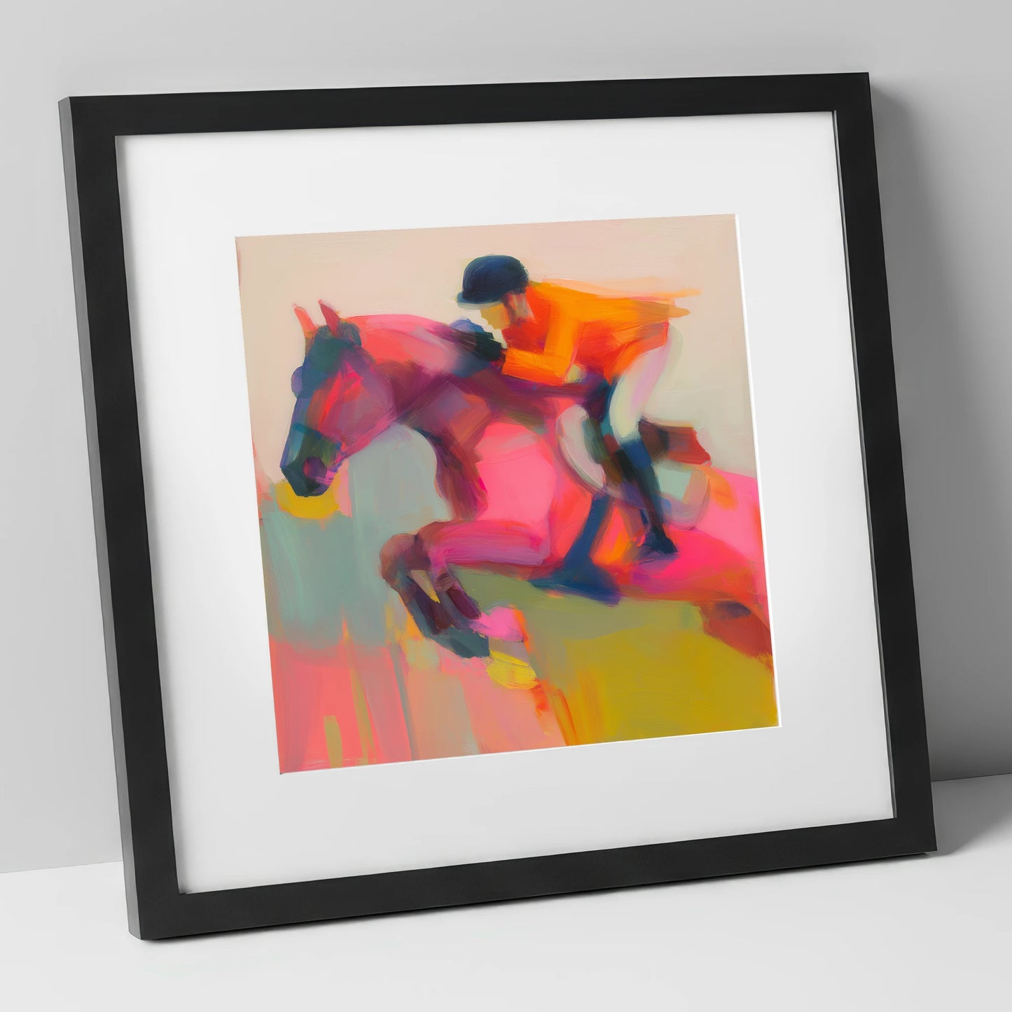 Vivid Ascent show jumping horse art print in black frame