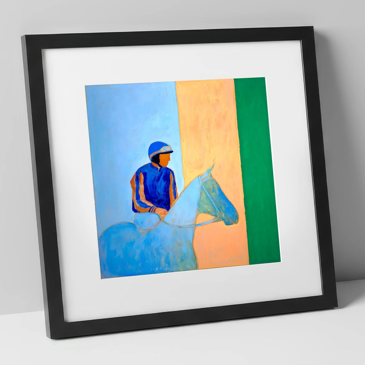 Paddock Serenity racing horse art print in black frame