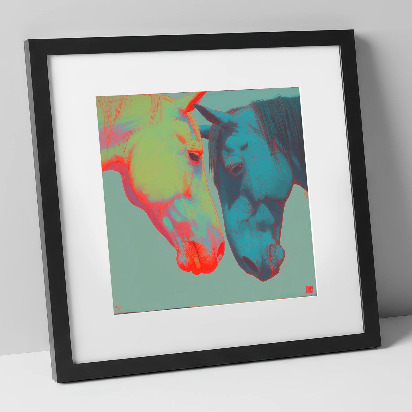 Vivid Connection horse portrait art print in black frame