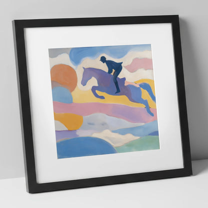 Pastel Flight show jumping horse art print in black frame