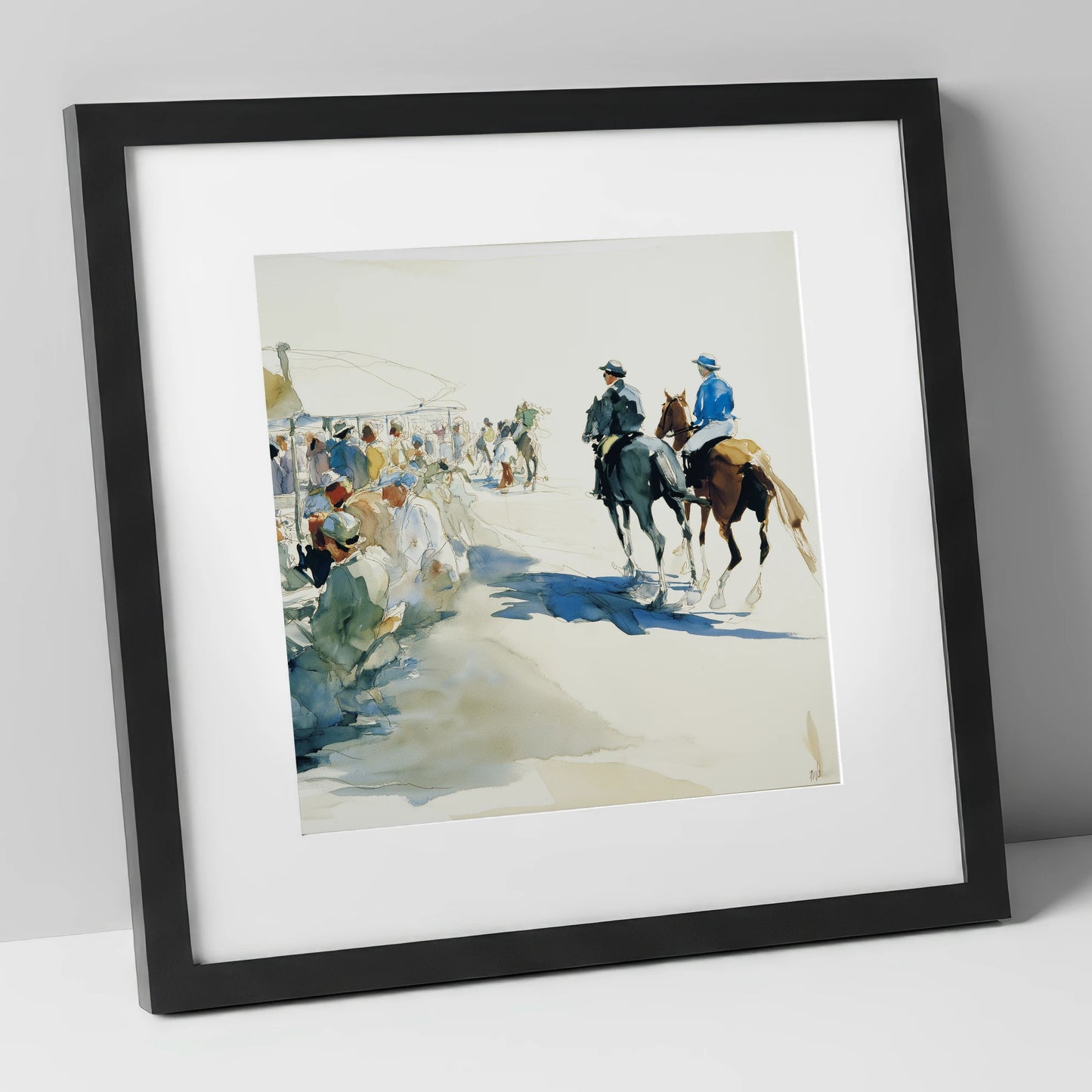 Leaving the Paddock racing horse art print in black frame