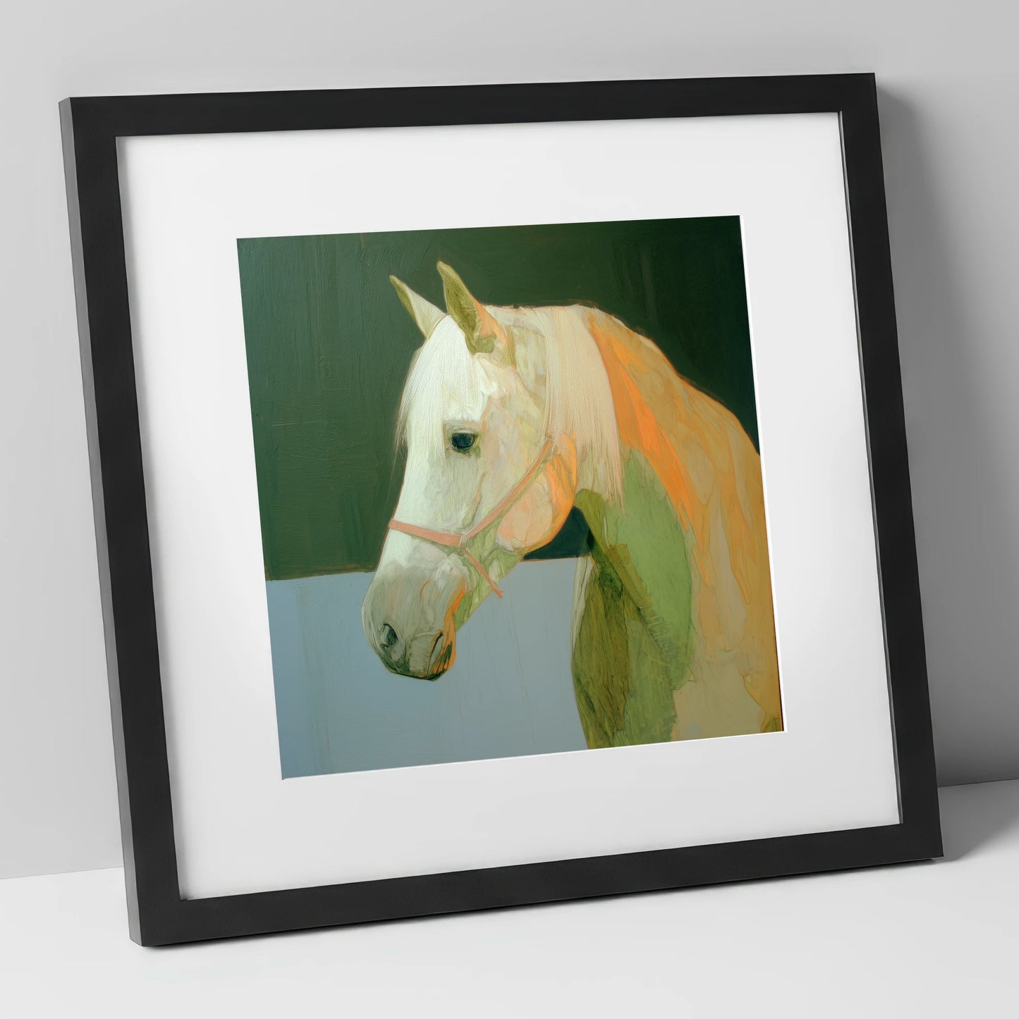 Painted Grey Profile horse breed art print in black frame