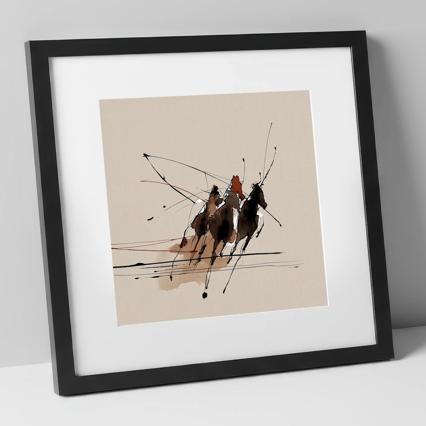 Abstract Polo Charge polo horse art print in black frame
