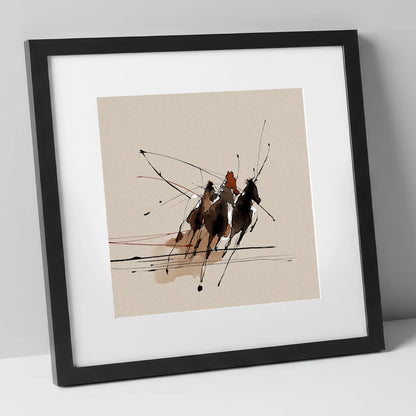 Abstract Polo Charge polo horse art print in black frame