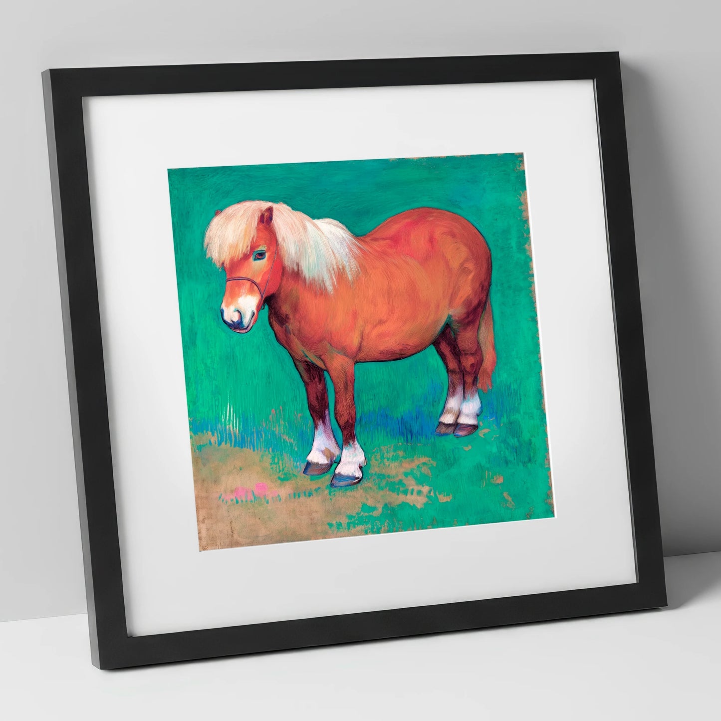Emerald Chestnut Pony horse breed art print in black frame