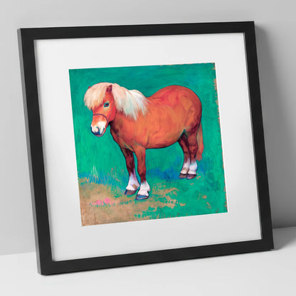 Emerald Chestnut Pony horse breed art print in black frame