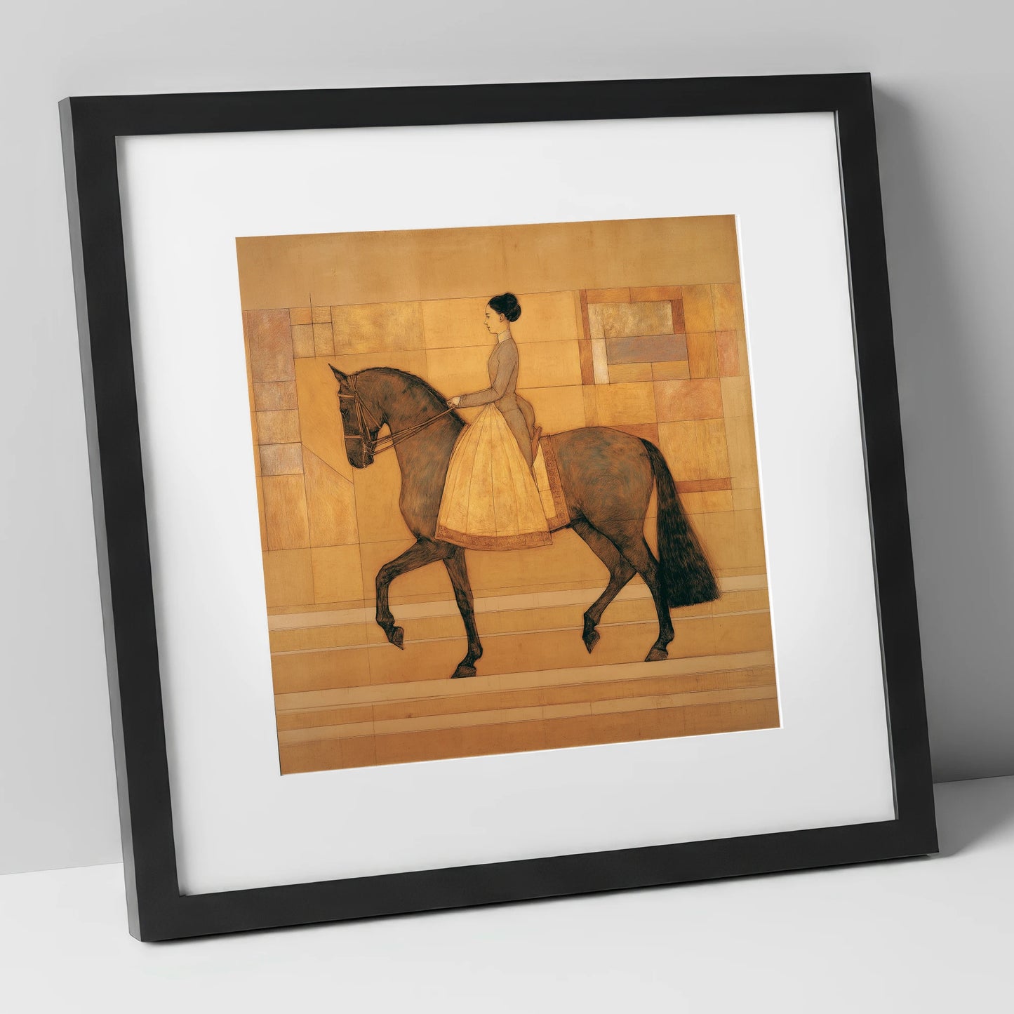 Golden Era Dressage dressage horse art print in black frame