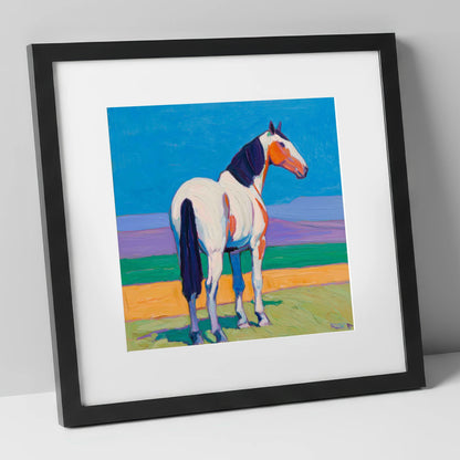 The Painted Sentinel horse breed art print in black frame