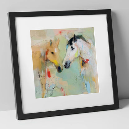 Whispered Secrets horse portrait art print in black frame