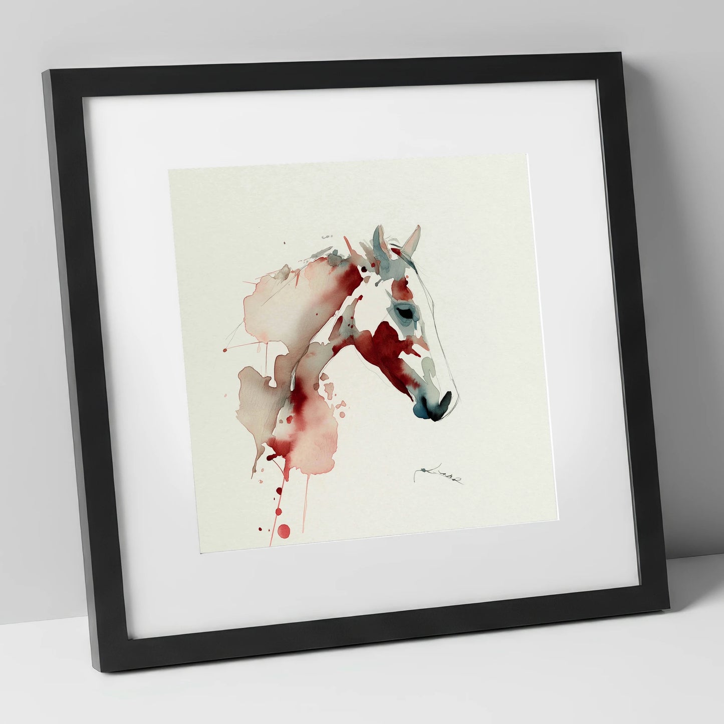 Crimson Spirit horse breed art print in black frame