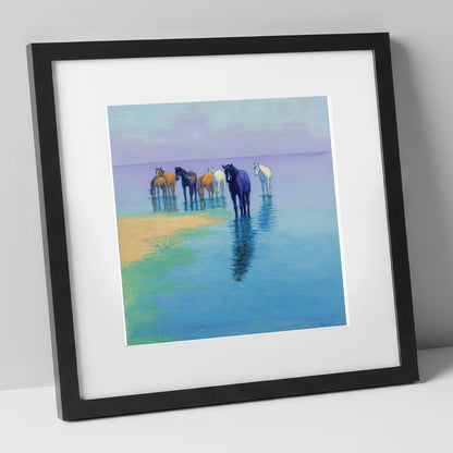 Lavender Shallows wild horses art print in black frame