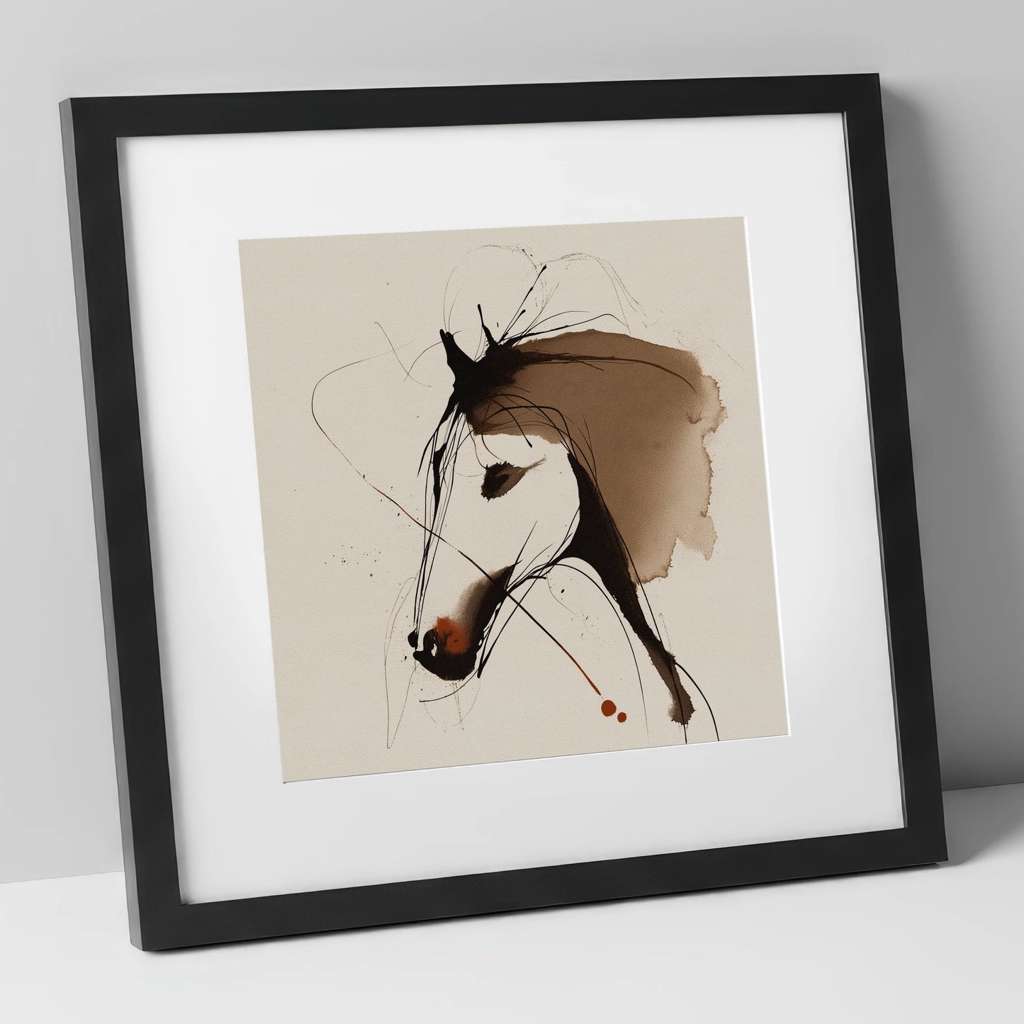 Fluid Sepia Equine Profile horse portrait art print in black frame