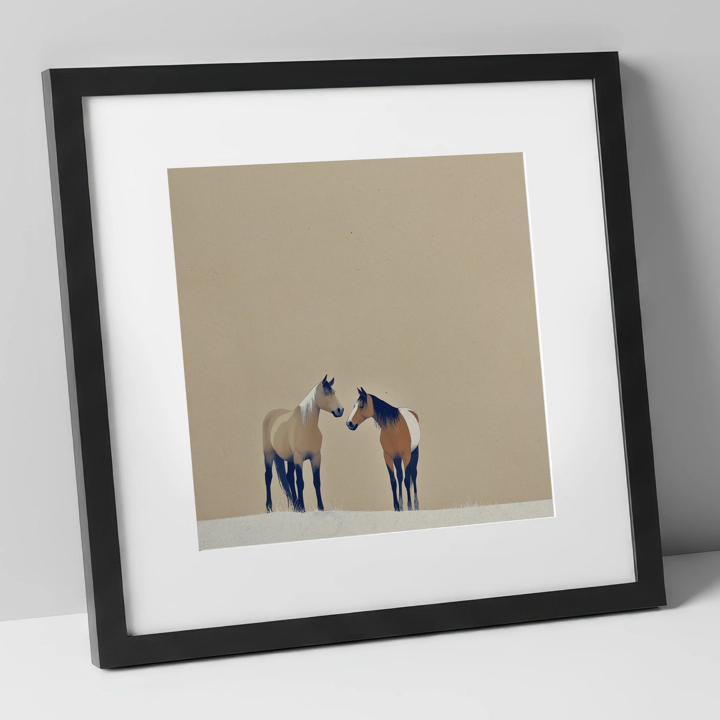 Quiet Companions wild horses art print in black frame