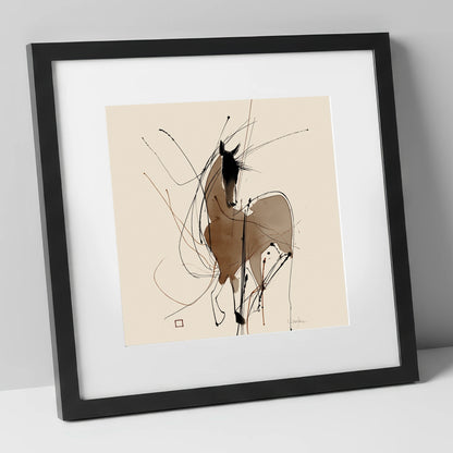 Dynamic Equine Silhouette horse portrait art print in black frame