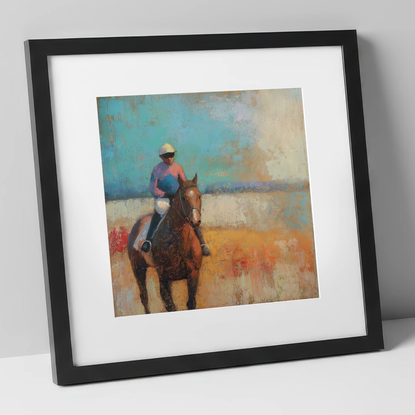 To the Start racing horse art print in black frame